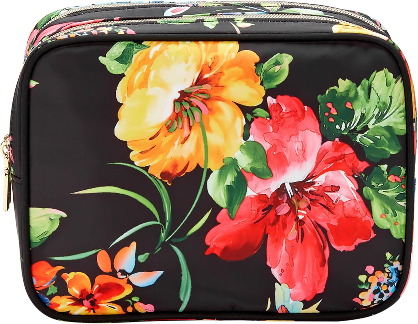 Conair Travel Double Zip Organizer - Toiletry Bag - Makeup Bag - Travel Makeup Bag - Makeup Organizer - Black Floral Print