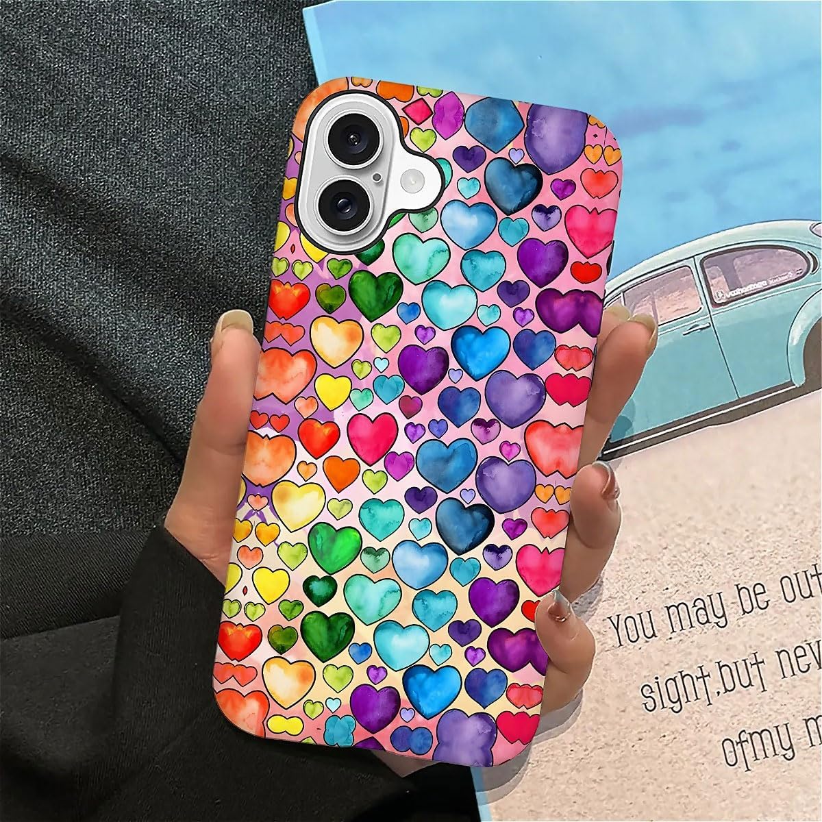 SEized Case Compatible with for iPhone 16 Plus,Colorful Heart Lovely Cute Pink Phone Case for Girl Women Boy Men,Durable Protection Phone Case for iPhone 16 Plus