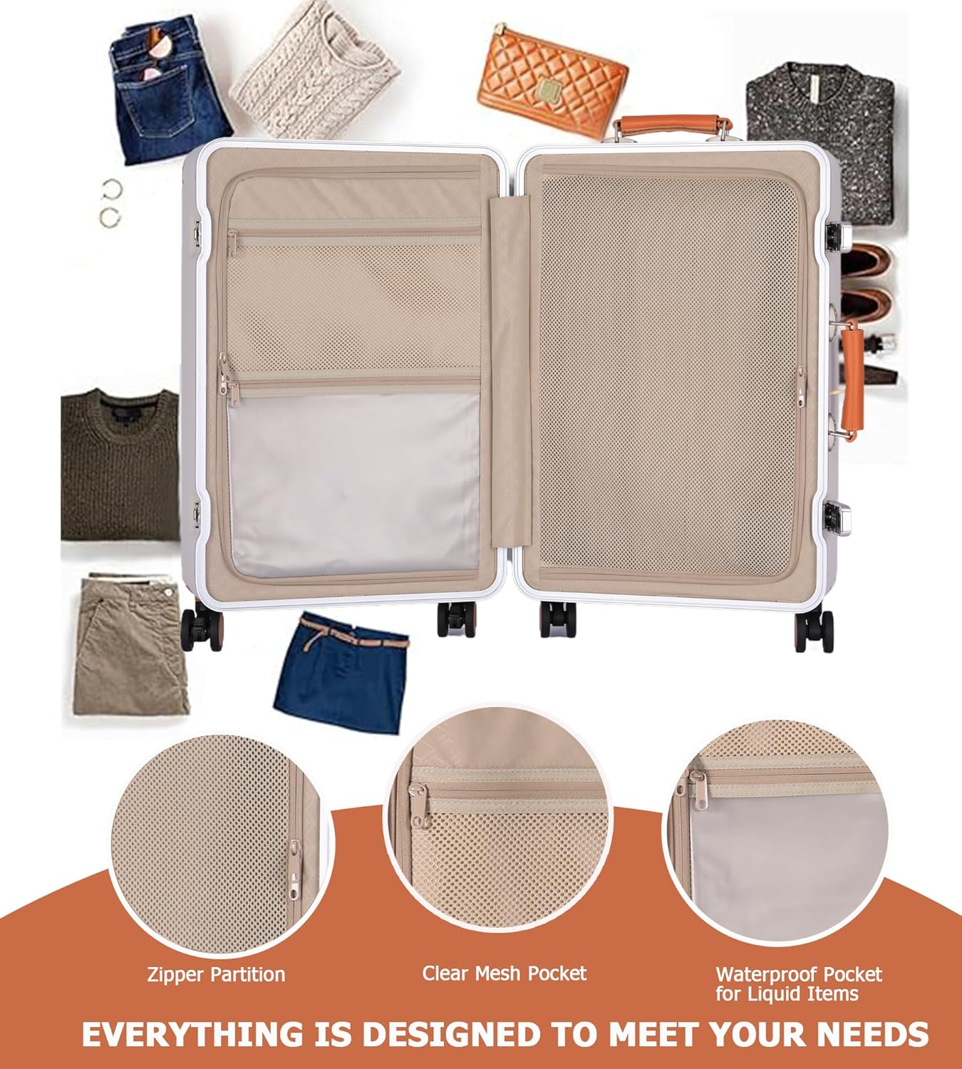 feilario 20in Hardshell Carry-On Luggage, Aluminum Frame Zipperless Suitcase with Brake Wheels