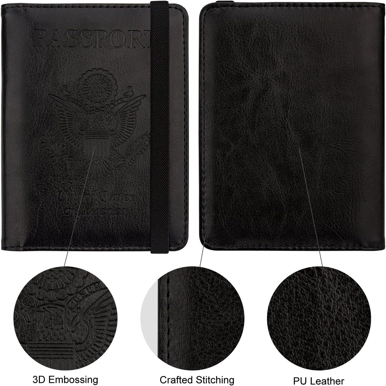 WALNEW 2 Packs Passport Holder for Travel, RFID Passport Cover Wallet for Women Men, PU Leather Passport Book Card Holder Case with Pen, Travelling Essentials for Flying