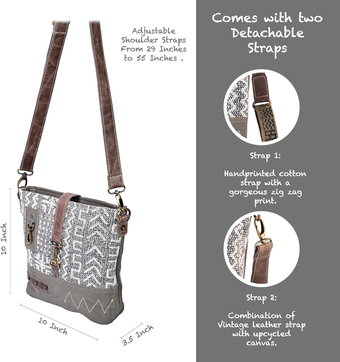 3B SHOUZO Messenger and Shoulder Bag - Upcycled Vintage Canvas & Leather
