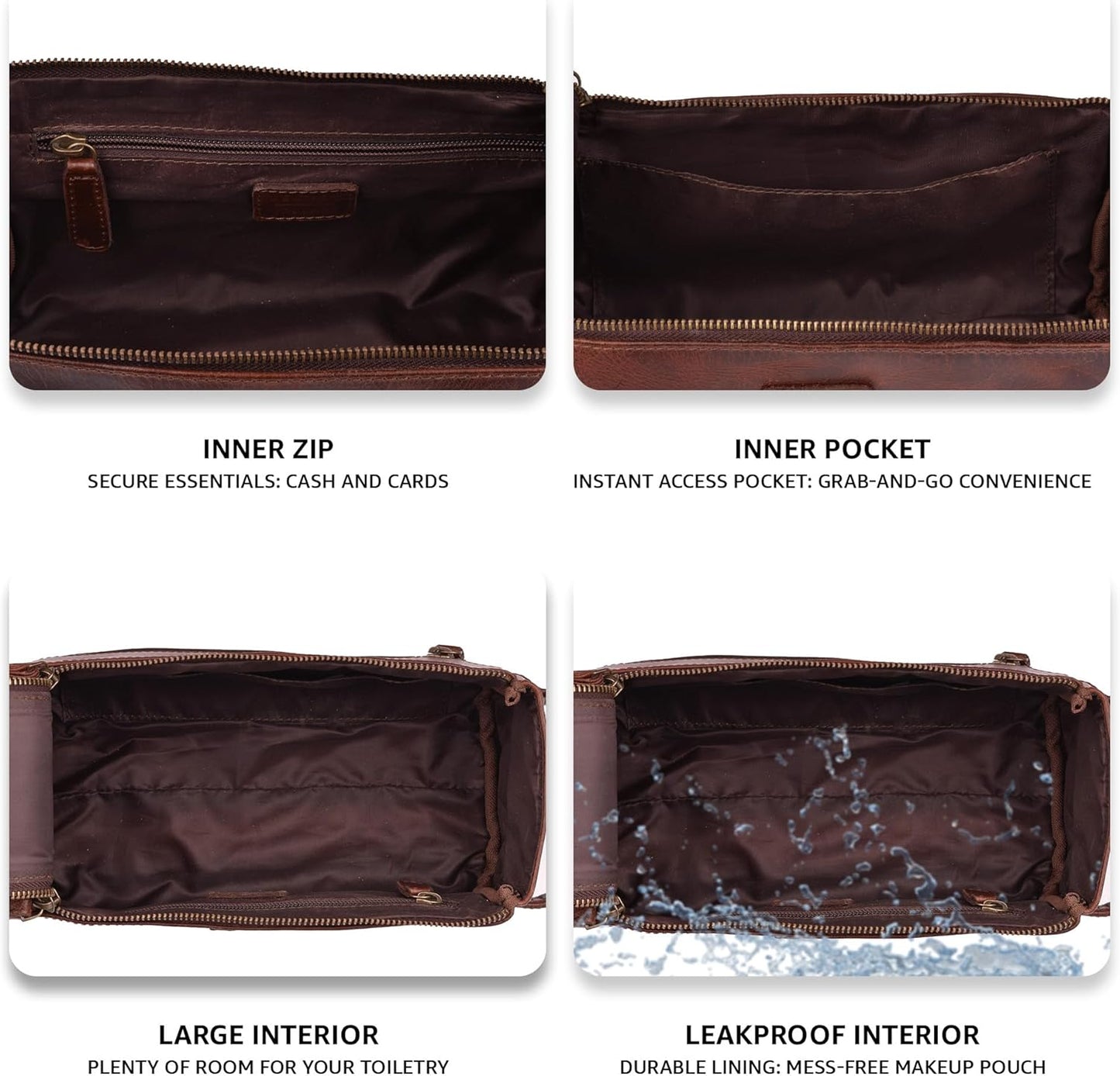 LEATHER VILLAGE Premium Leather Travel Toiletry Bag - Unisex Water-Resistant Travel Bag for