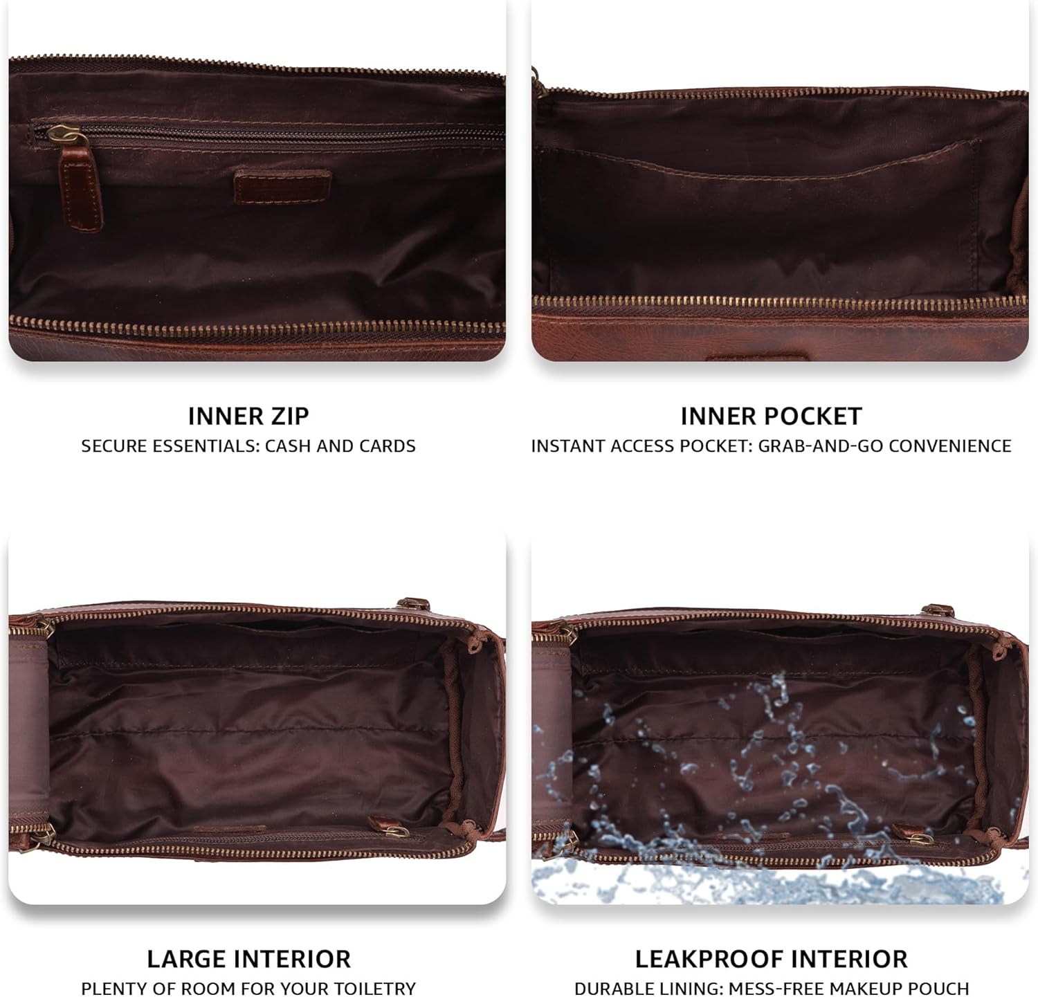 LEATHER VILLAGE Premium Leather Travel Toiletry Bag - Unisex Water-Resistant Travel Bag for