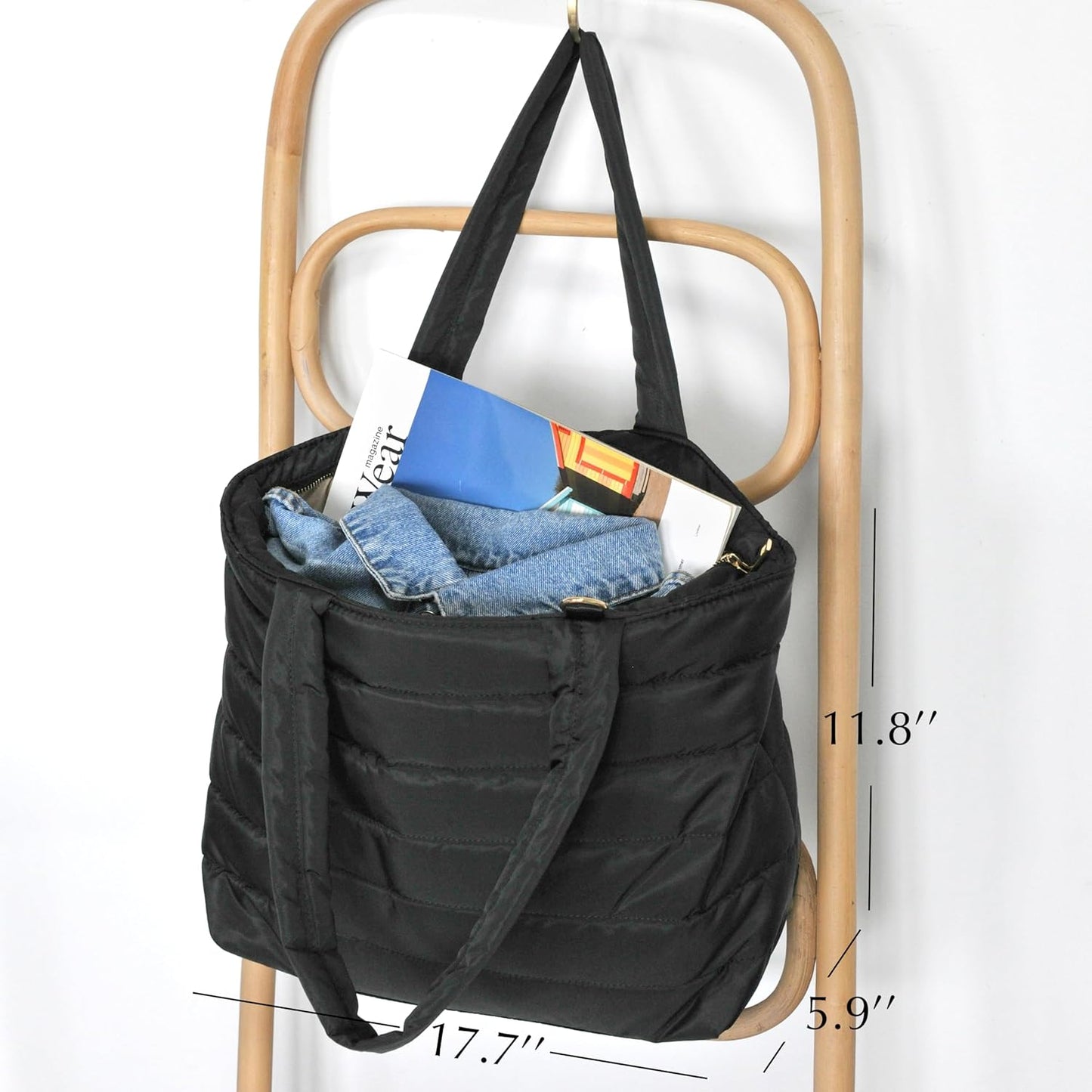 HOXIS Puffer Tote for Women Quilted Shoulder Handbag Lightweight Weekender Bag Purse for Work Travel Gym Shop