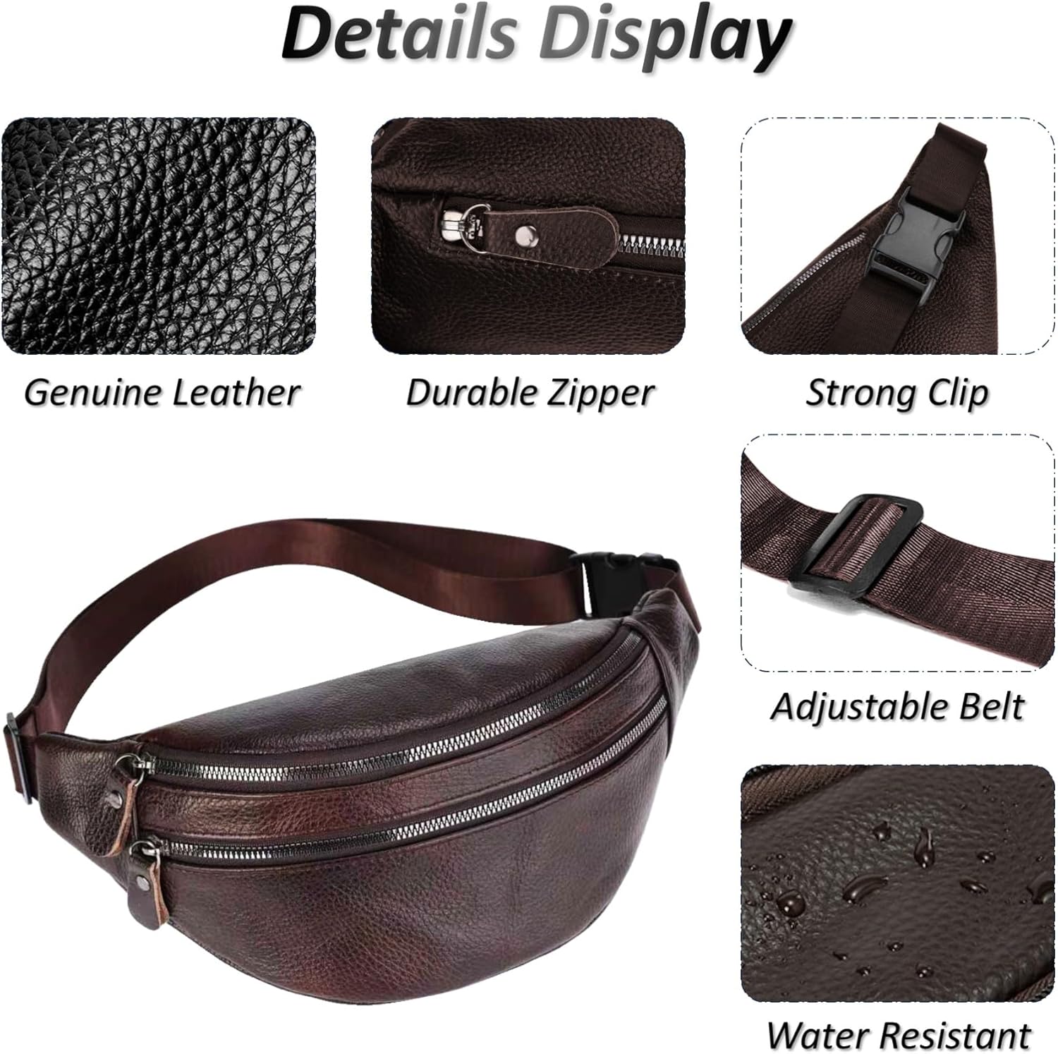 Genuine Leather Waist Bag, Outdoor Travel Waist Pack, Cowhide Leather Fanny Pack with Adjustable