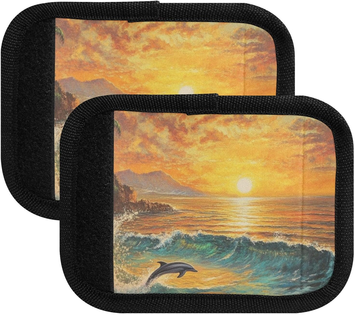 Sunset Dolphin 2 Pack Luggage Handle Wraps Covers for Suitcase Identifiers Bag Tags Travel