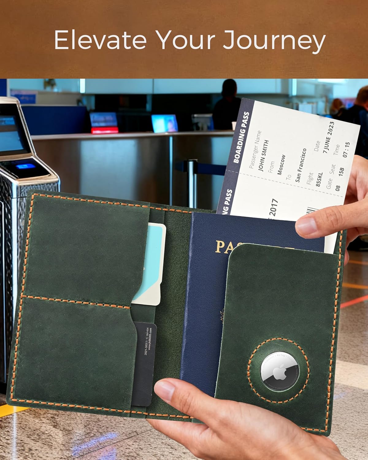 Passport Holder for Travel, Airtag Genuine Leather Passport Holder, Passport Cover Wallet Case for Women Men, Travel Essentials Gift, Green