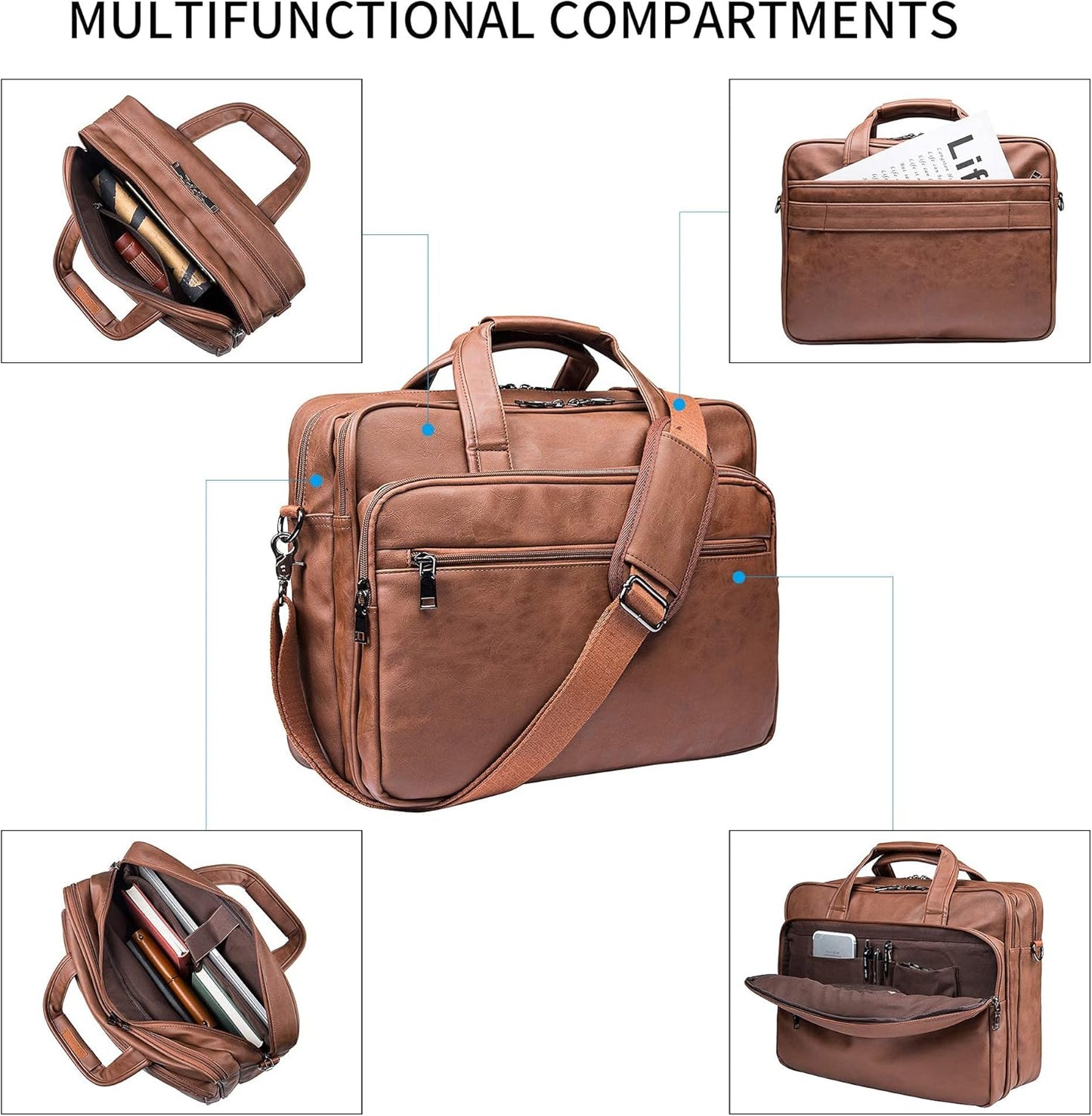 seyfocnia Leather Laptop Bag, Men's 15.6 Inche 17.3 Inche Messenger Briefcase Business Satchel