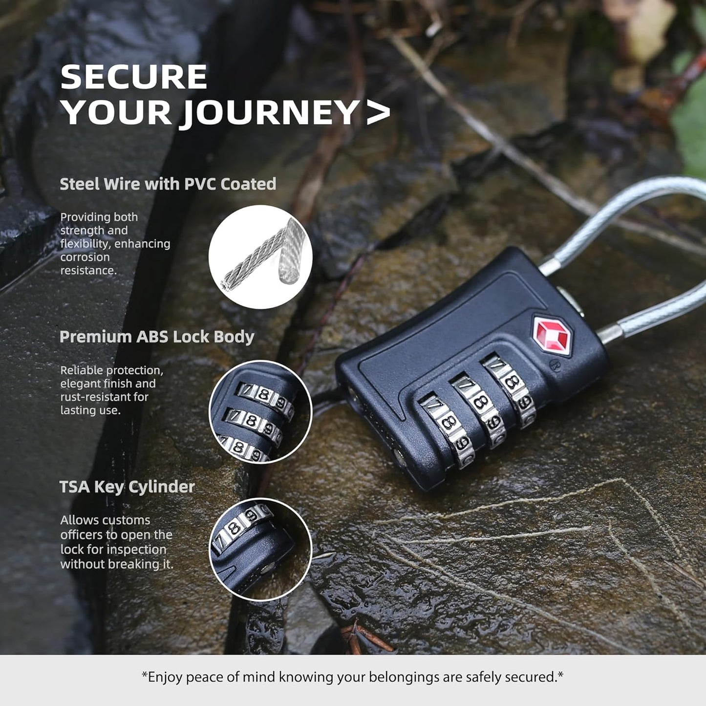 Suitcase Locks TSA Approved, 3 Digit Combination Padlock, TSA Locks for Luggage, Combo Padlock with Code, for Backpack, Gym Locker, Guitar Gun Case, Bag Zipper, Ammo Can, Tool Box (Black)