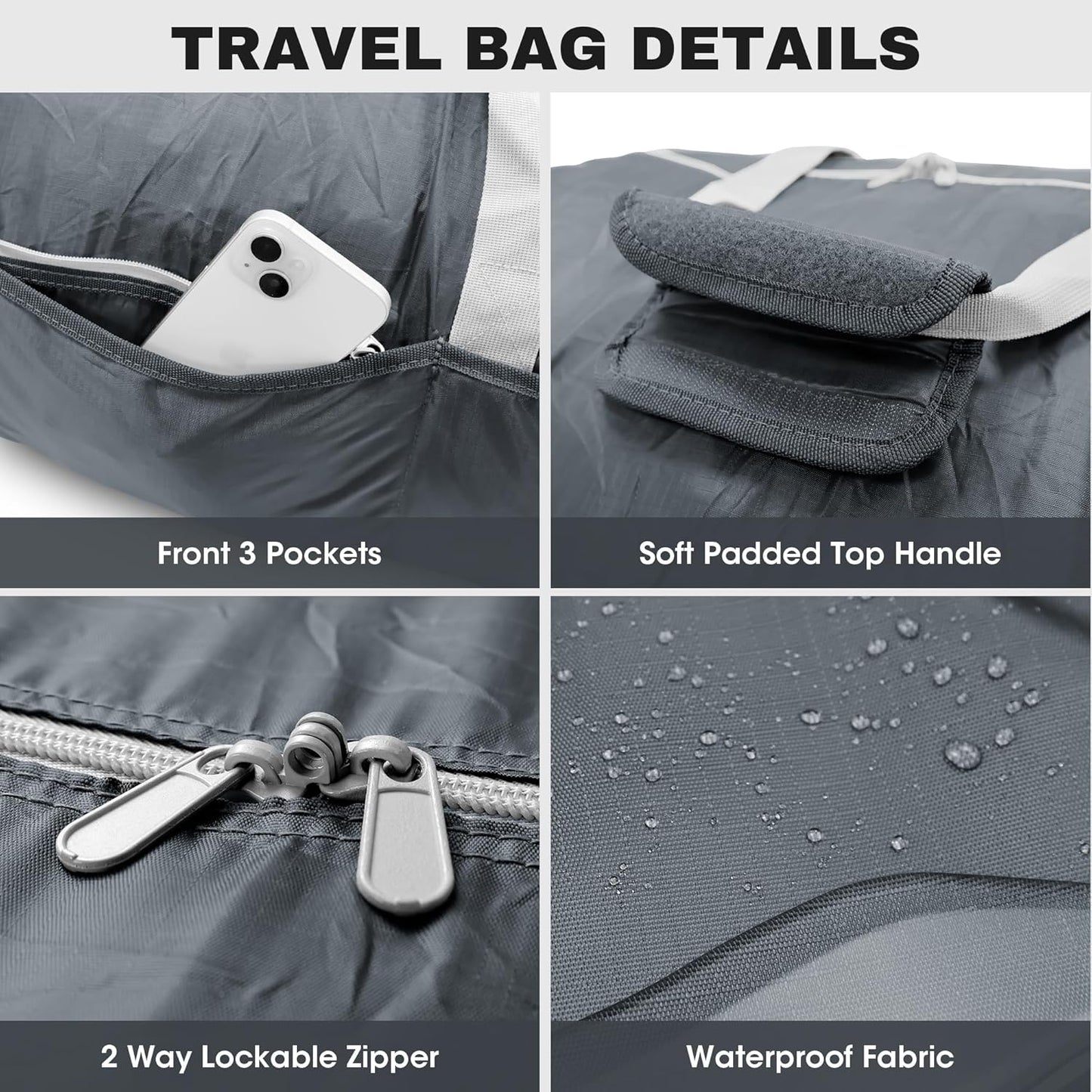 125L Foldable Duffel Bag,With shoulder strapLightweight and Waterproof for Travel - Grey