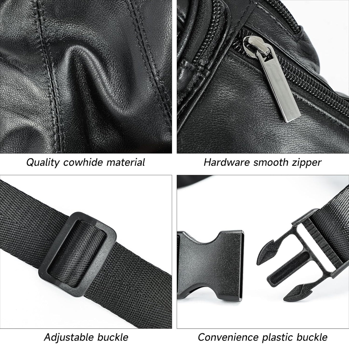 Genuine Leather Fanny Pack for Men Women Belt Bag Waist Purse Small Hiking Running Waist Pack for Phone Bum Hip Bags Shoulder Crossbody Bags