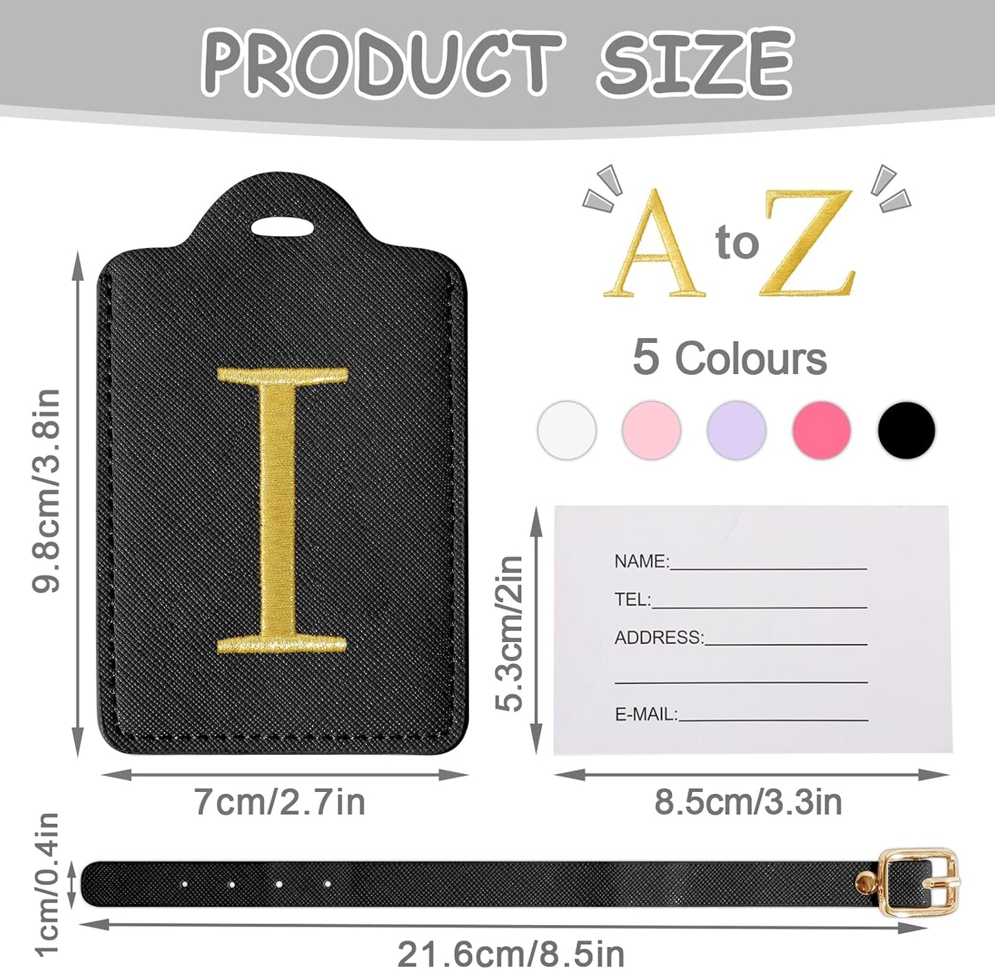 Initial Letter Luggage Tags for Suitcases, Embroidered Monogrammed Suitcase Luggage Identifier Name Tag, PU Leather TSA Approved Luggage Tags, Bag Tags for Men Women Kids Luggage Handbags(Black I)