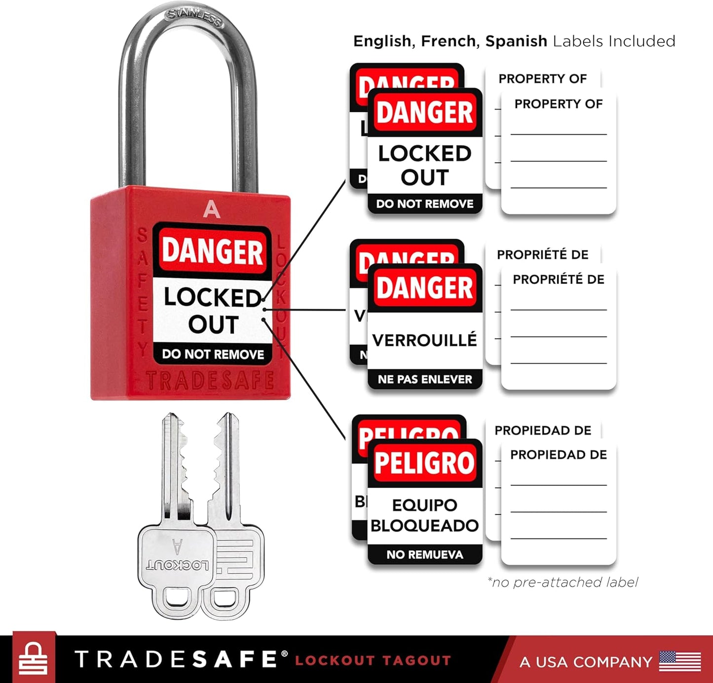 TRADESAFE Lockout Tagout Locks Set, 10 Red Keyed Alike Unlimited Grouping Safety Padlocks, 2 Keys Per Lock, OSHA Compliant Loto Locks for Lock Out Tag Out Kits