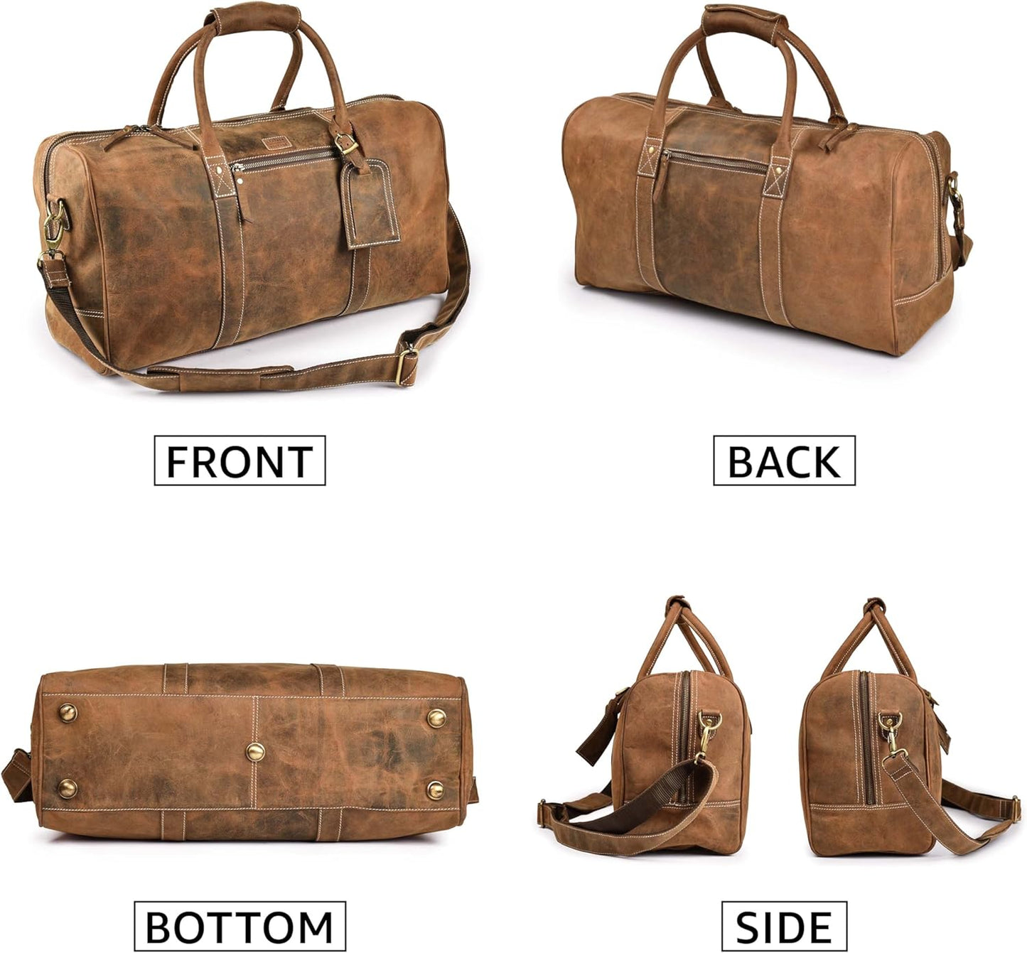 Leather Village Leather Duffel Bags for Men & Women-Stylish Travel Weekender Carry-On Sports Gym