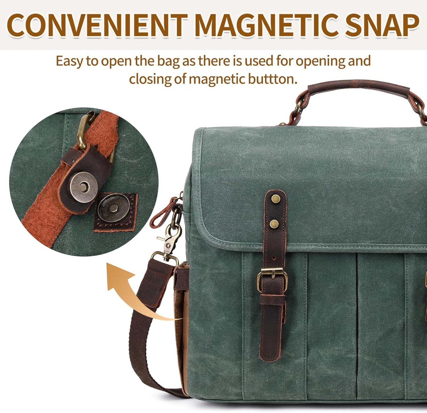 Messenger Bag for Men 15.6 Inch Vintage Canvas Genuine Leather Briefcase for Men Laptop Bag Satchel Shoulder Bag