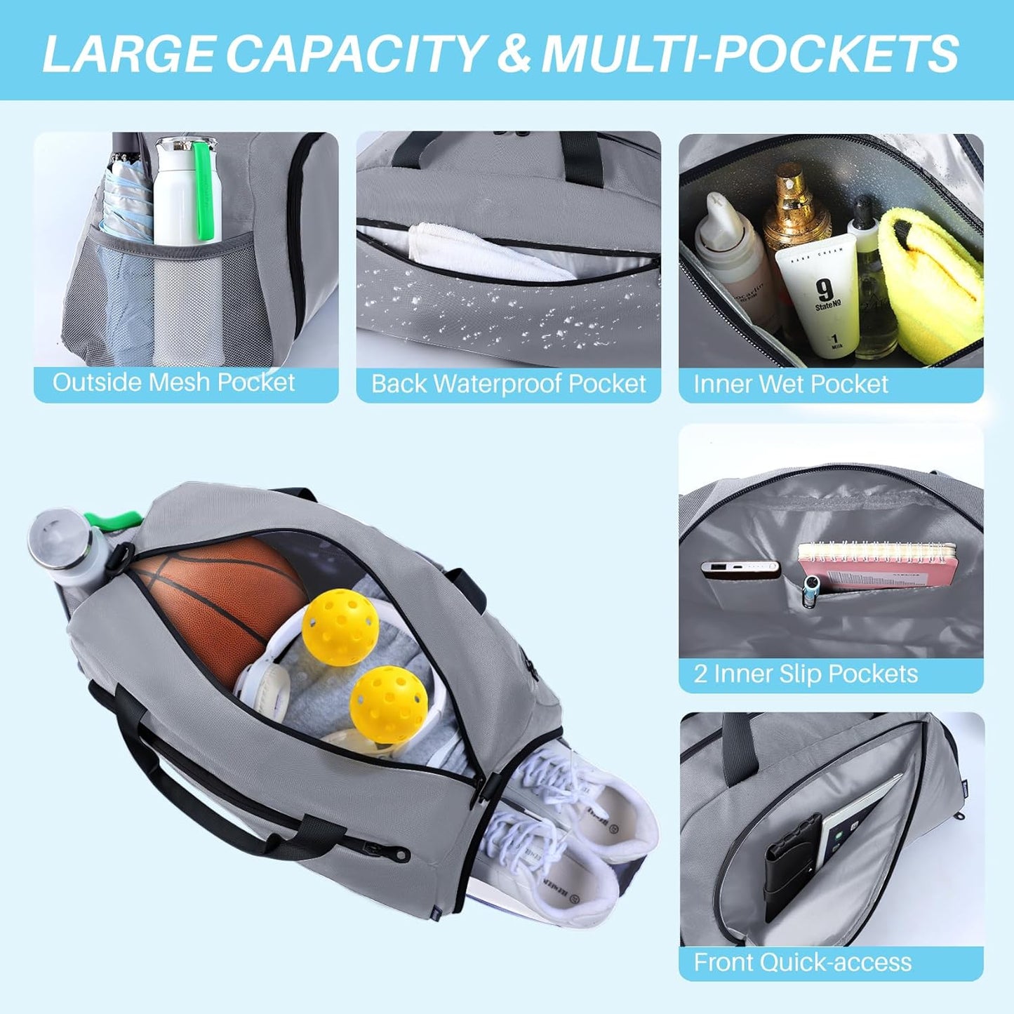 Small Gym Bag with Shoes Compartment & Wet Pocket,Unisex Sport Duffel Bag for Pickleball