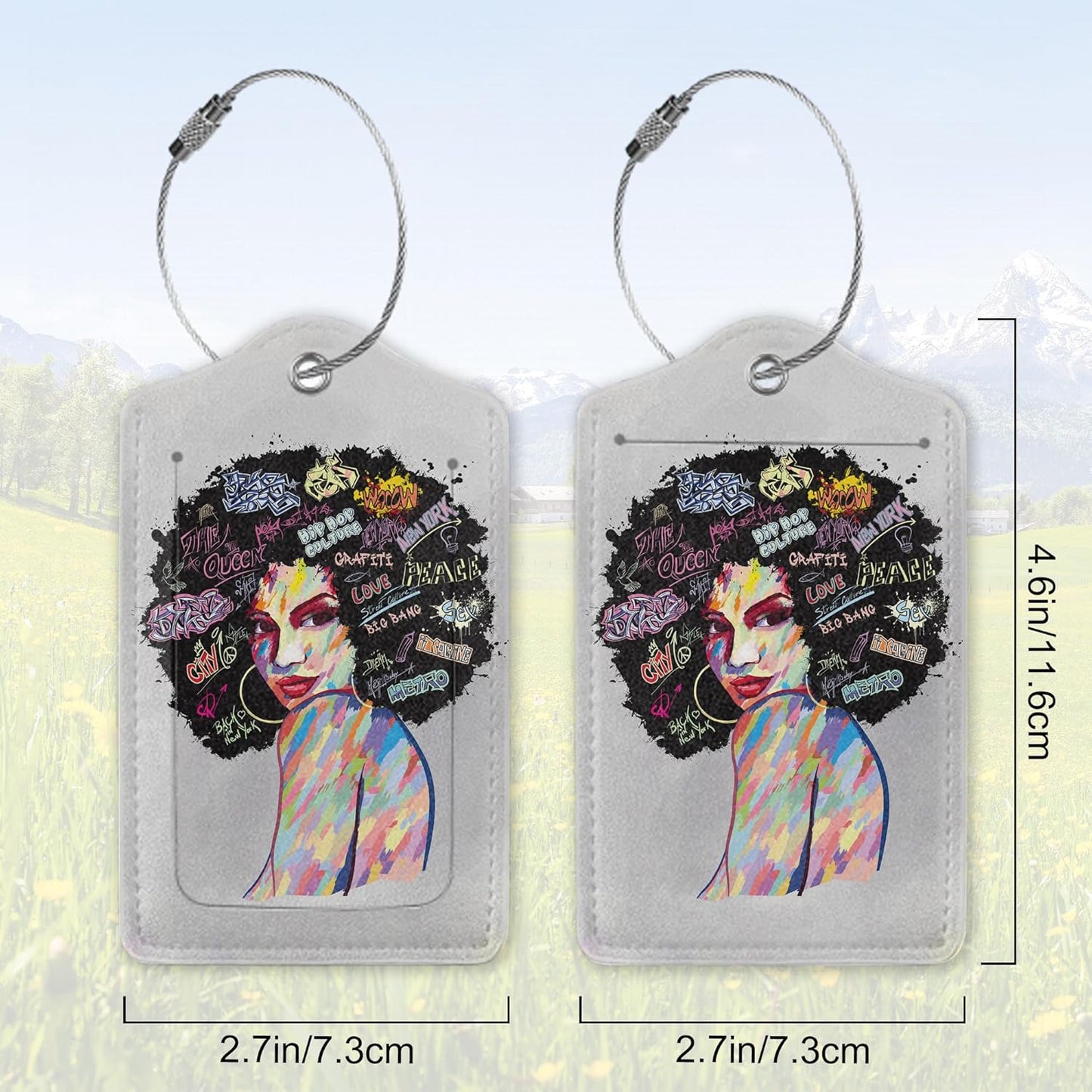 Black Girl Luggage Tag for Suitcase,African American Travel Luggage Cover with Privacy Cover ID Label & Stainless Steel Loop for Women