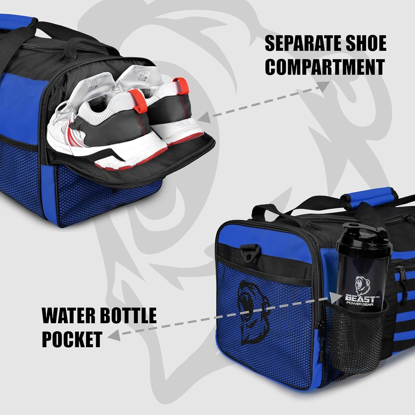 Duffle Gym Bag for Men & Women – Large Duffel Athletic Gym Boxing Bag with Shoes Compartment, Wet Pocket – Fitness,Workout,MMA,BJJ,Jiu Jitsu Gym Bag