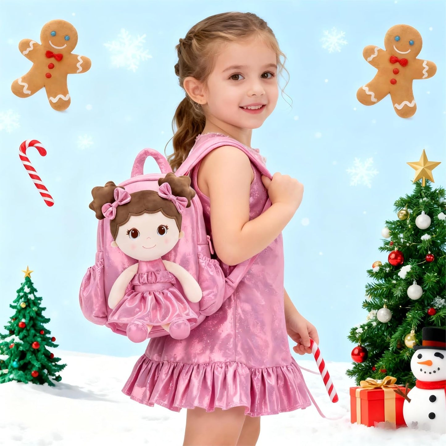 Lazada Toddler Backpack - Baby Girl Gifts Curly Fingerprints Plush Doll Dress Backpack - Fashion Girls Curly Rolled Fingerprints Series - Peach 11 Inches