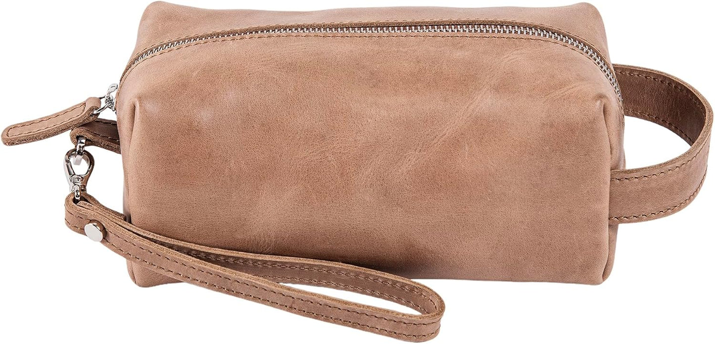 PEGAI Personalized Leather Travel Toiletry Bag for Men | Handmade Top Grain Distressed Dopp Kit, Mens Toiletry Bag, Shaving Kit Case Travel Organizer - Lee (Tan)