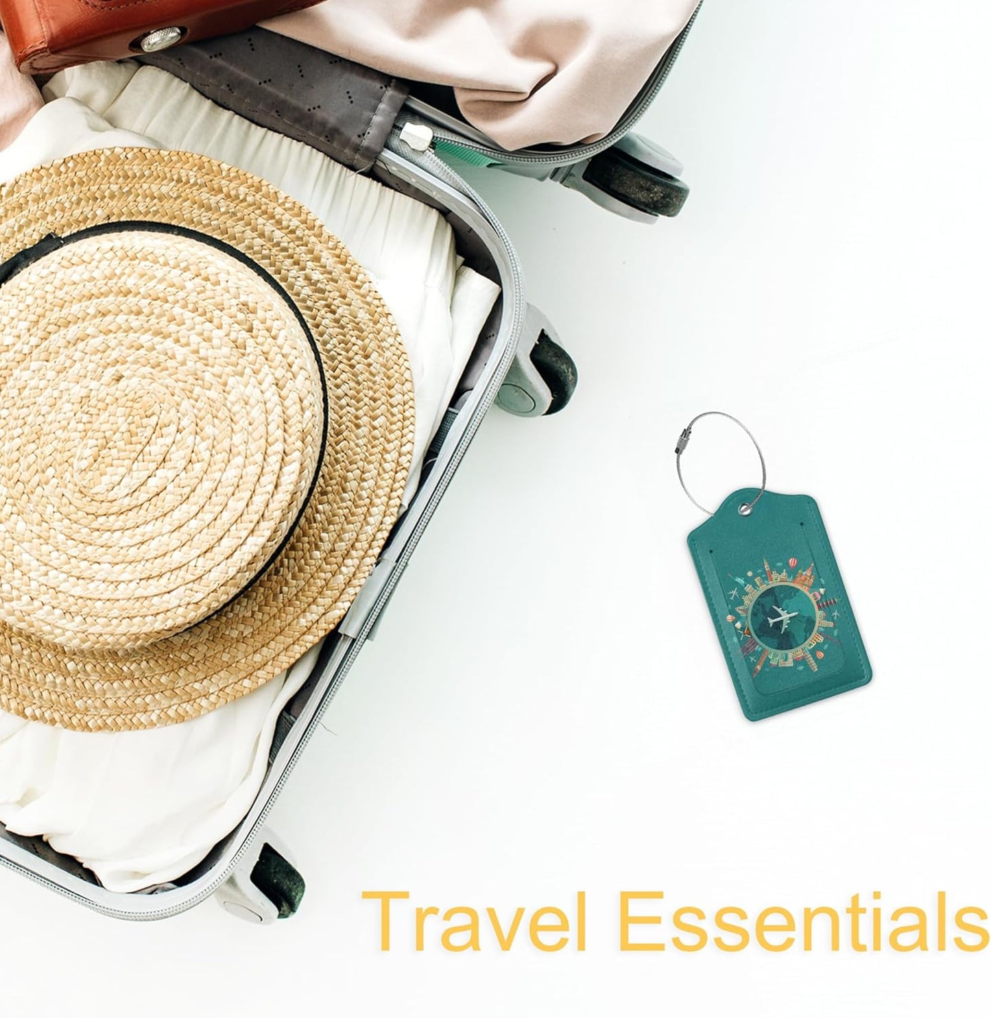 Luggage Tag,Go Travel Flight Views Luggage Tags for Suitcases with Privacy Name Id Card PU Leather Luggage Tags for Women/Men Travel