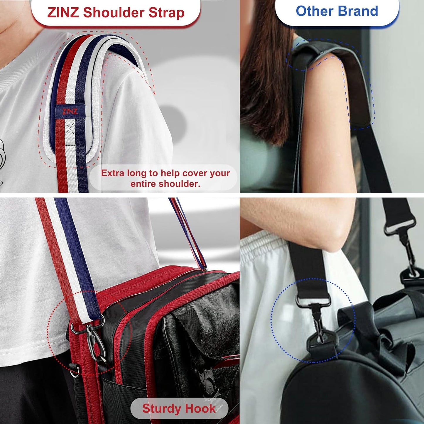 ZINZ 60" Universal Strap with Ultra-Thick Fixed Breathable Pad - Adjustable Heavy-Duty Shoulder Strap for Laptop, Crossbody, Luggage, Gym, Camera Bag and More - TW01B05