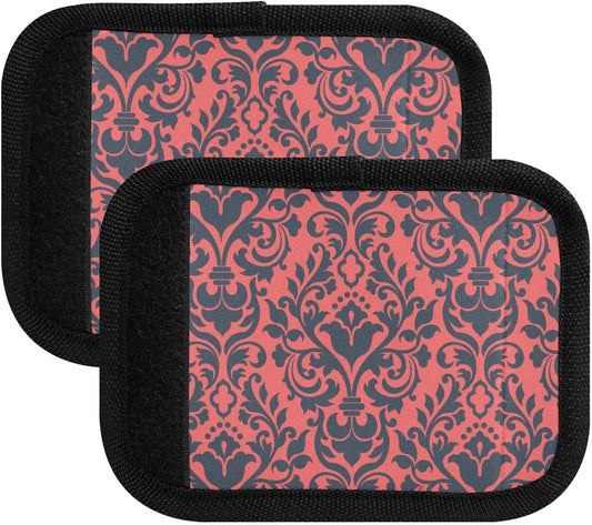 2 PC Luggage Handle Wrap Luggage Handle Covers Tags for Suitcase Bags Travel Luggage Handle Identifier Gripper Damask Red and Black