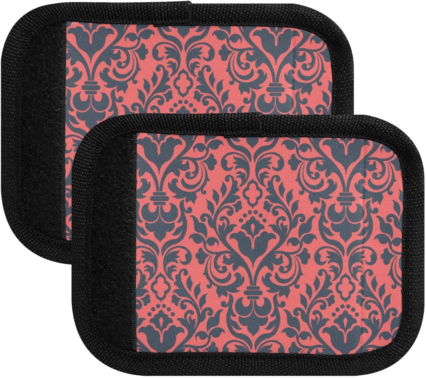 4 PC Luggage Handle Wrap Luggage Handle Covers Tags for Suitcase Bags Travel Luggage Handle Identifier Gripper Damask Red and Black