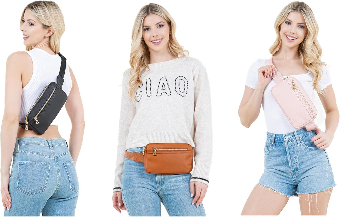 LOVESOME Vegan Leather Everywhere Fashion Waist Bag Fanny Pack Crossbody Bag Belt Bag Sling Bag with Adjustable Strap for Women (Light Grey), FC19515