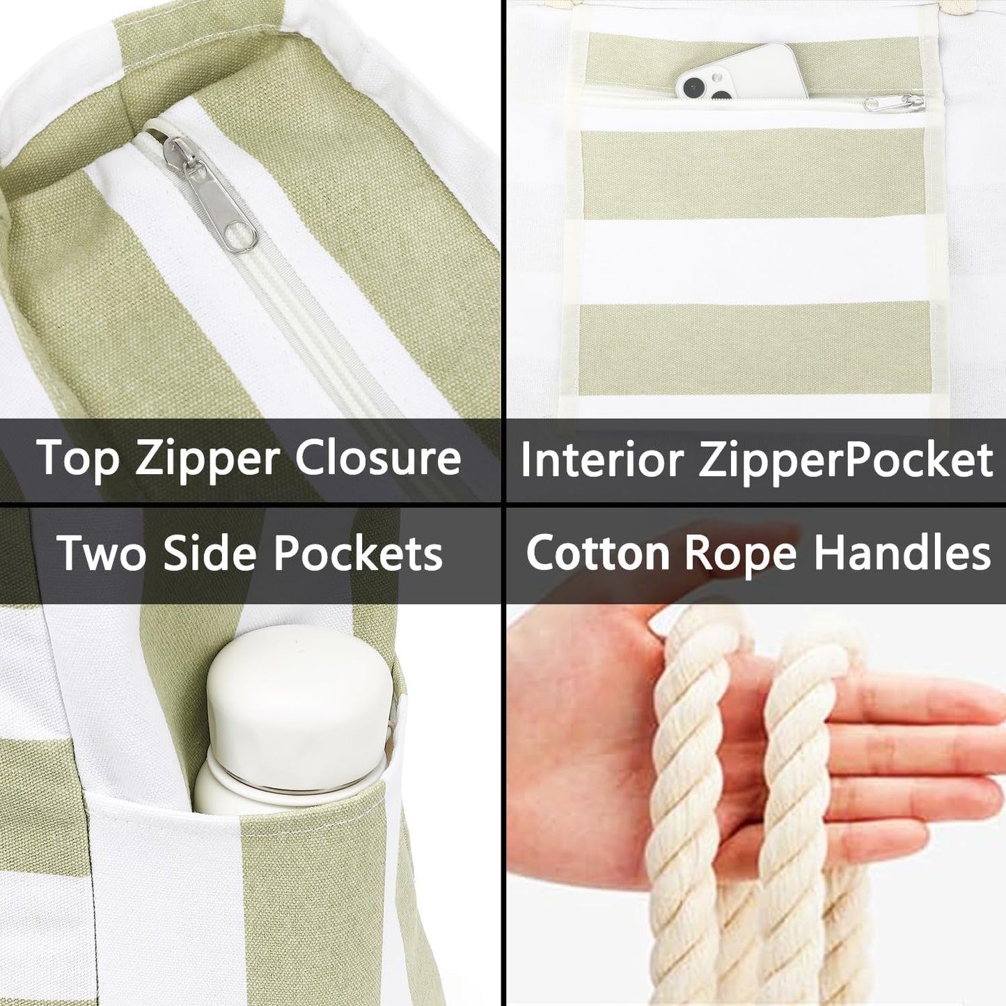 Large Beach Bag for Women, Waterproof Travel Tote Bag with Lunch/Wet Pocket for Weekender, Sandproof, Zipper Closure