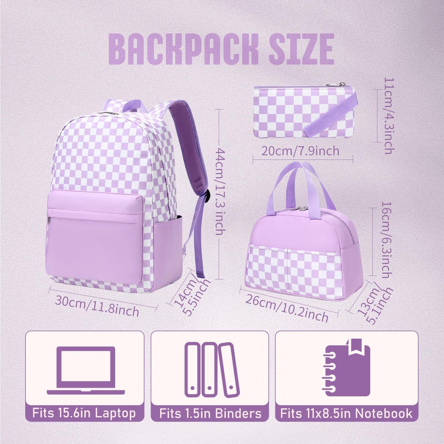Checkered Backpack - School Backpack for Kids, Large Capacity, Waterproof, Lightweight, Black