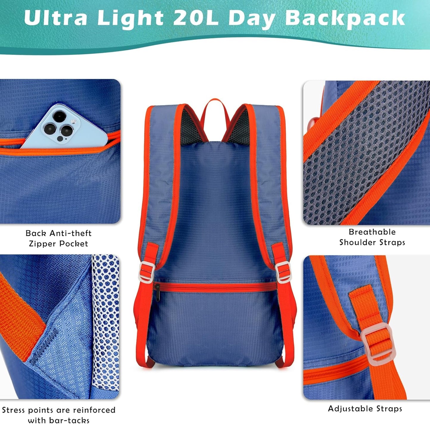 20L Small Hiking Backpack, Lightweight Foldable Daypack Water-resistant Travel Camping Packable Backpack