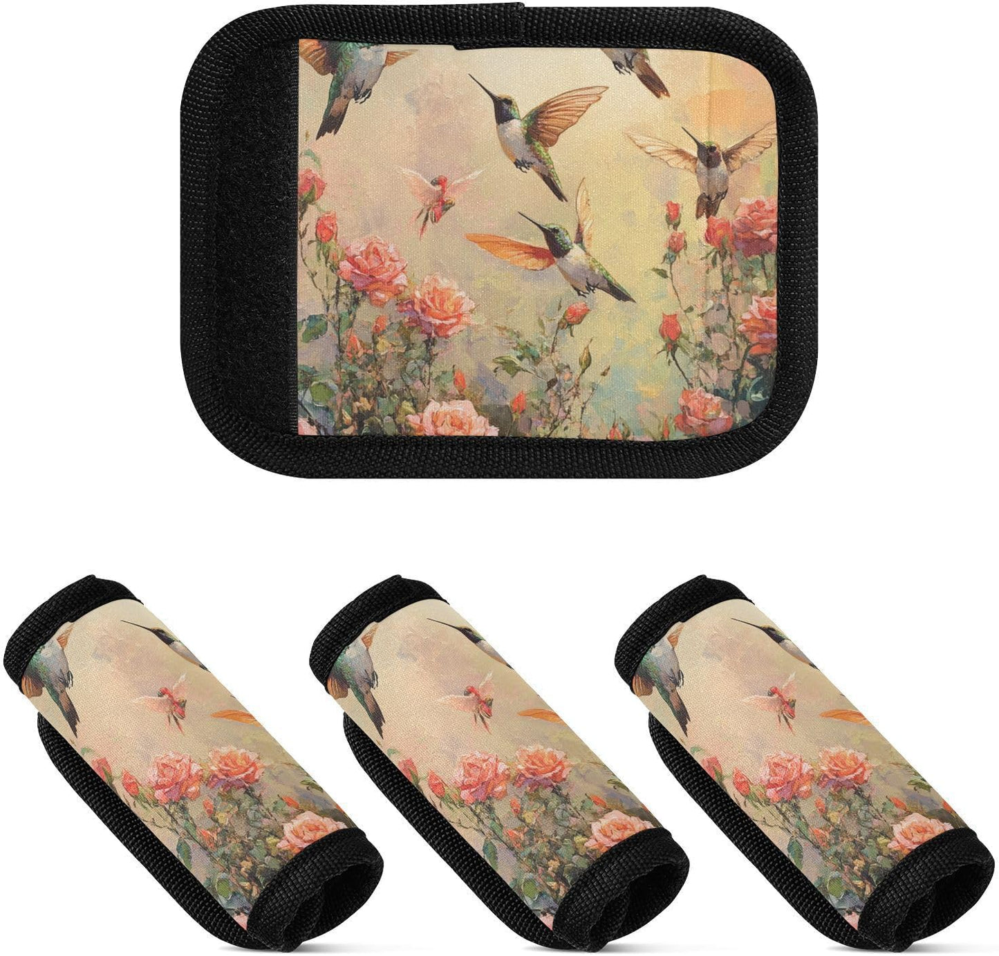 Many Hummingbirds and Roses 2 Pack Luggage Handle Wraps Covers for Suitcase Identifiers Bag Tags Travel Accessories