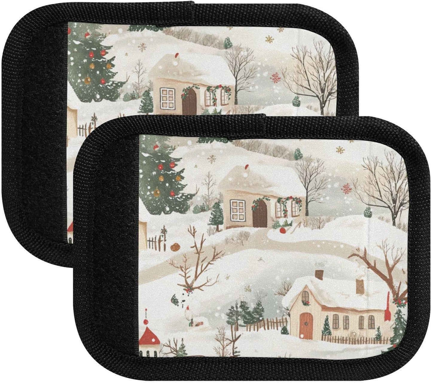 Christmas Snow Village 4 Pack Luggage Handle Wraps Covers for Suitcase Identifiers Bag Tags Travel Accessories