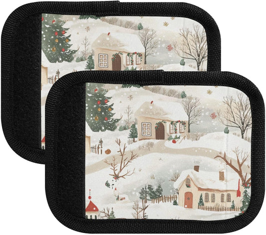 Christmas Snow Village 4 Pack Luggage Handle Wraps Covers for Suitcase Identifiers Bag Tags Travel Accessories