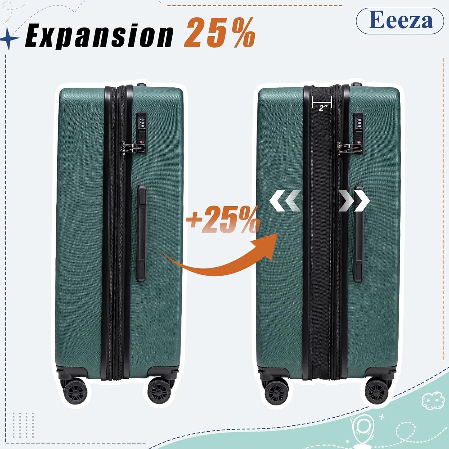 Expandable Carry on Luggage Sets,Suitcases with Detachable Wheels Hardshell 22x14x9 Airline Approved,Lightweight Luggage Set with TSA Lock,Carry on Suitcase