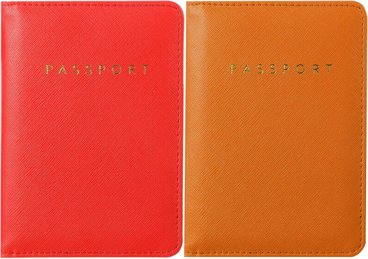 Frienda 2 Pieces Bridal Passport Covers Holder Waterproof Leather Holder Covers Travel Wallet Passport Case for Women and Men