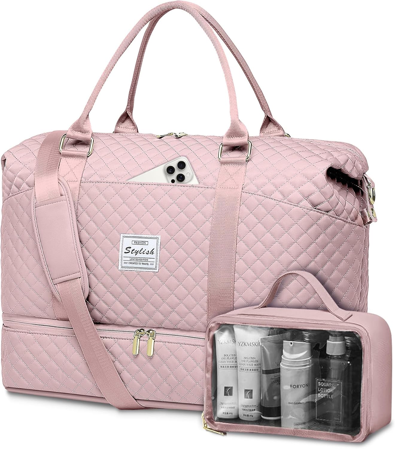 Weekender Duffle Bags for Women - Travel Duffel with Shoe Compartment, Carry On Overnight Bag, Gym