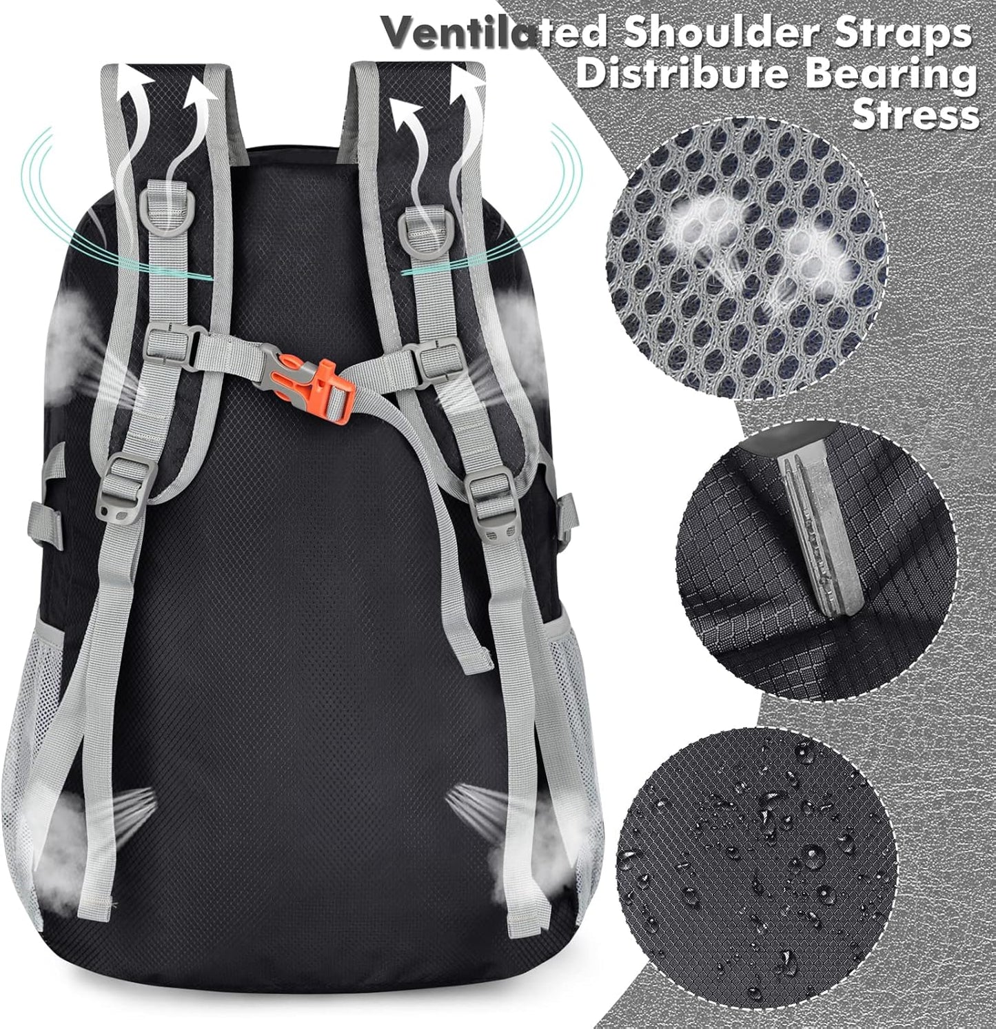 ZOMAKE Lightweight Packable Backpack 30L, Foldable Hiking Backpacks Water Resistant Compact Folding Daypack for Travel(Black)