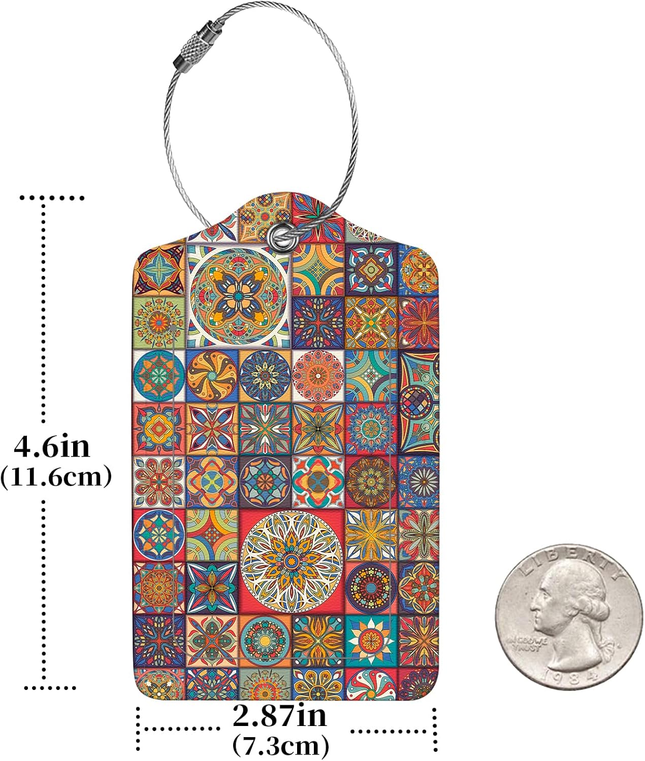 2 Pcs Luggage Tags for Suitcase, Cute Unique PU Leather Travel Bag Tag with Privacy Cover ID Label Address Card and Durable Metal Ring Suitable for Men Women Children Backpack,Bohemia