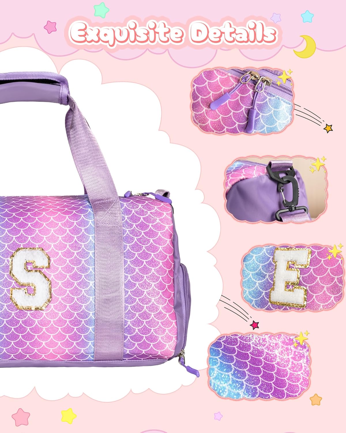 Travel Stuff for Kids-Girl Gym Bag with Shoe Compartment, Kid Weekender Dance Bags, Initial Travel