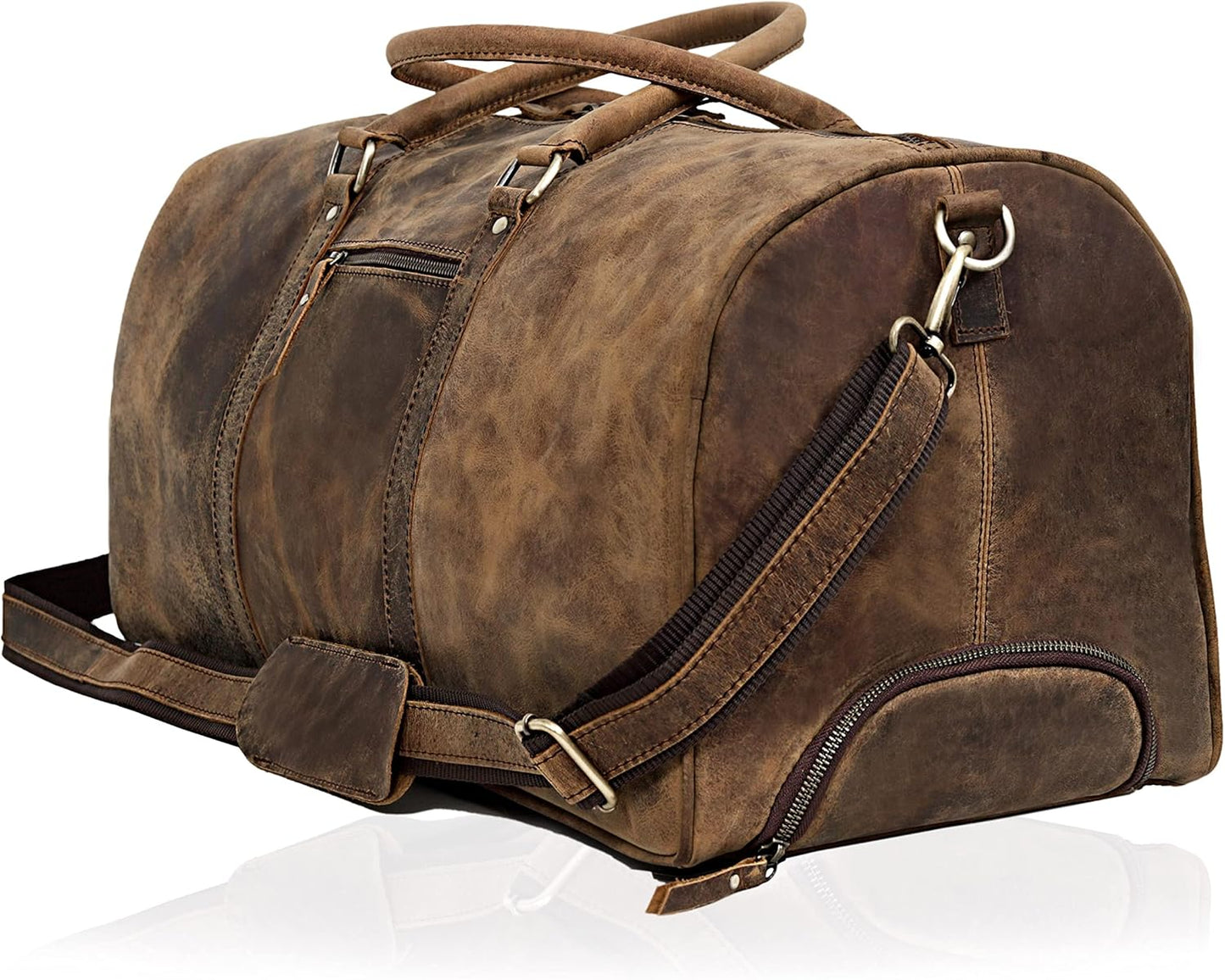 Weekender Leather Duffel Bag for Men Overnight Vintage Travel Duffle with Shoulder Strap Carry On Sports Gym 24 Inch Leather Luggage Carryall Cool Gifts for Him by Cureo