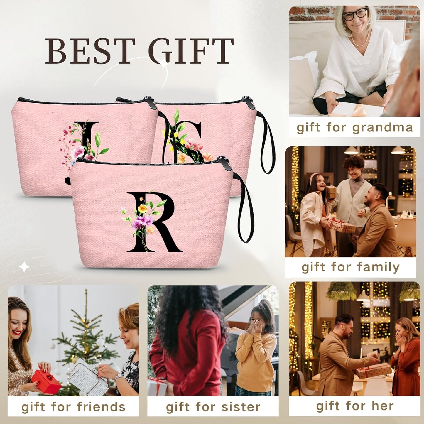 Women Birthday Maid of Honor Monogrammed Gifts for Bride Bridesmaid Sister Friend Her Teacher Makeup Cosmetic Bag with Mirror Mothers Day Christmas Graduation R