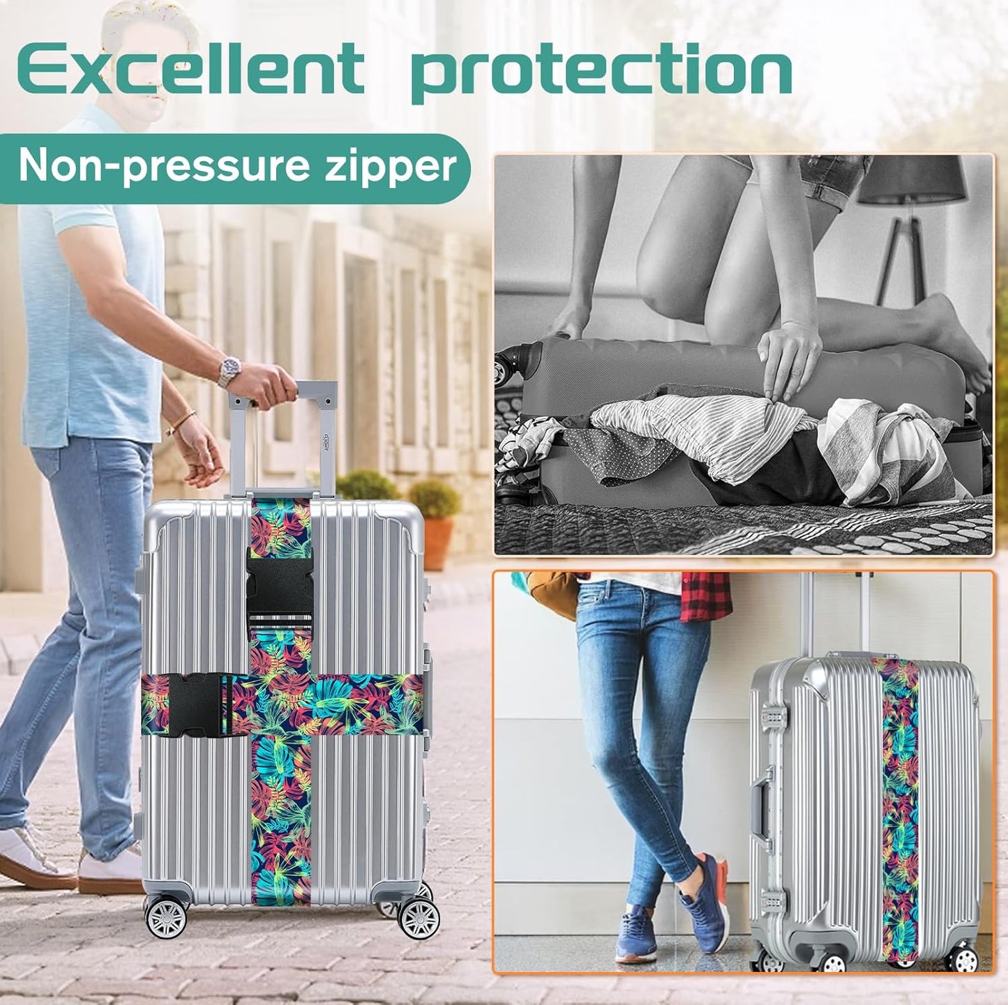 Slohif Luggage Straps for Suitcases Travel Belt Accessories Luggage Connector Identifiers 2 Pack Over Handle with Buckle Unique Nylon Adjustable Strap for Sleeping Bag Car Seat Colored Leaf