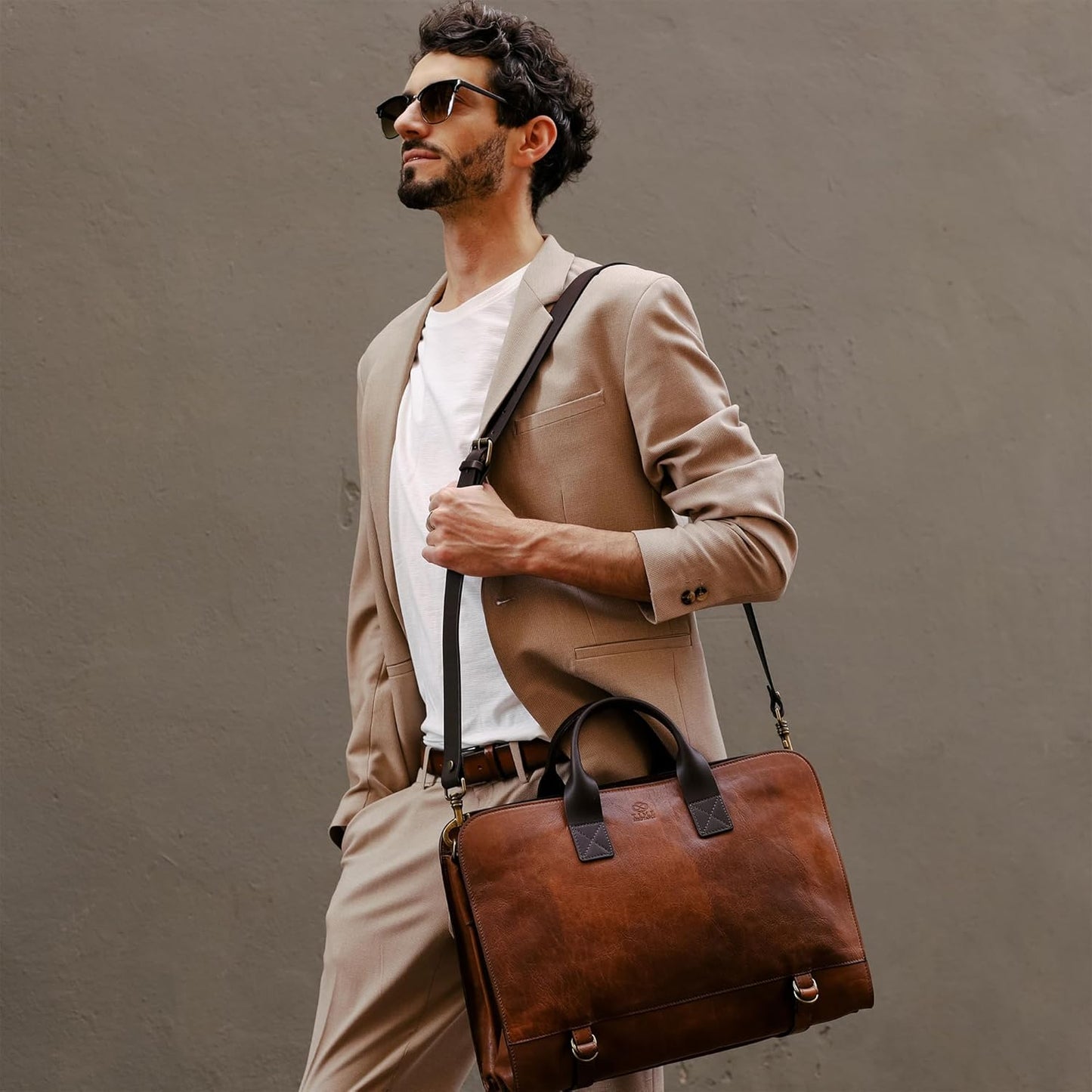 Time Resistance Leather Briefcase for Laptop Attache Case Messenger Bag for Men and Women