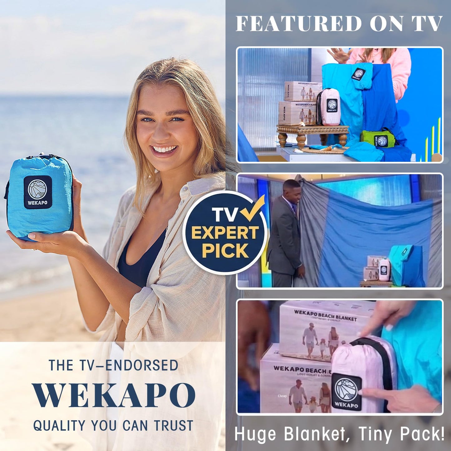 Wekapo Beach Blanket Sandproof, Beach Mat, Big & Compact Sand Free Mat Quick Drying, Lightweight &