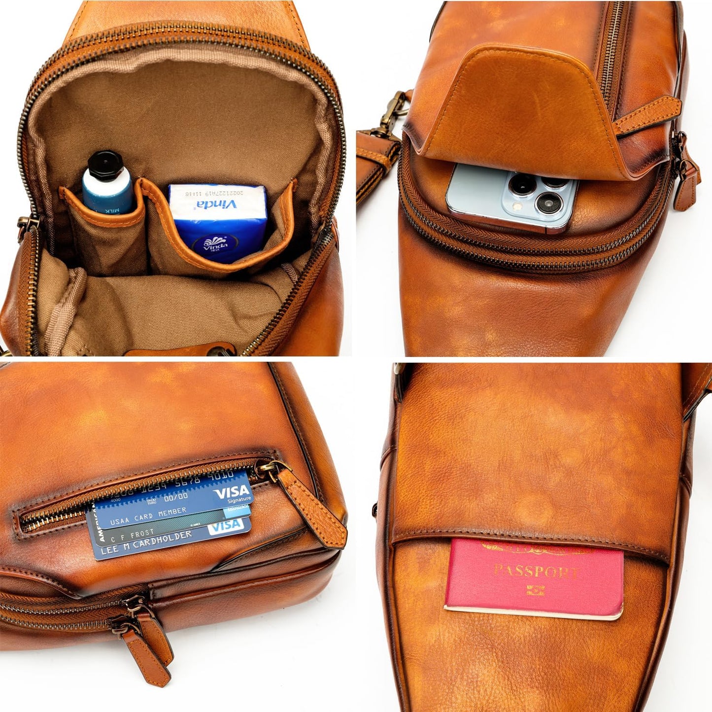 Genuine Leather Sling Bag for Men Women Backpack Chest Shoulder Satchel Crossbody Bags Casual