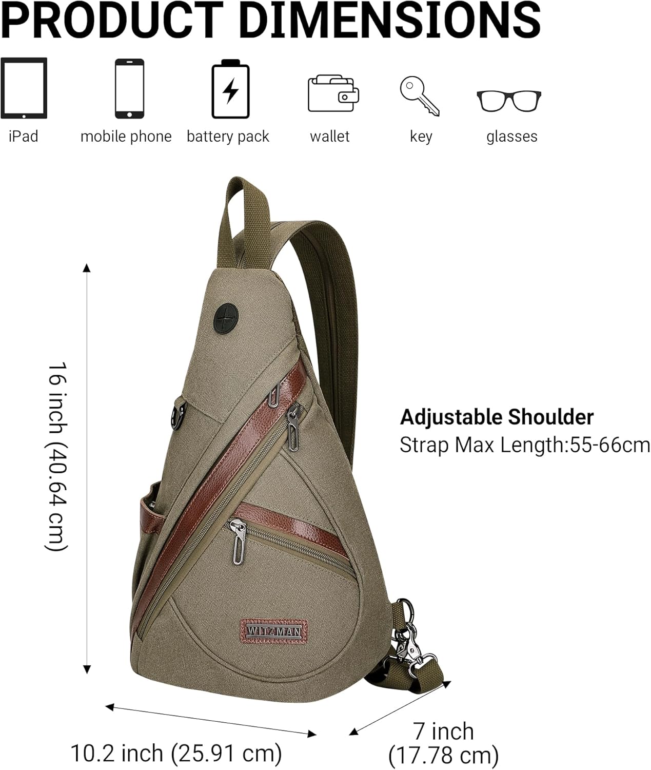 WITZMAN Canvas Sling Bag for Men Women Convertible Sling Backpack Crossbody Vintage Chest Bag Travel Casual Daypack（A8003 Army Green）