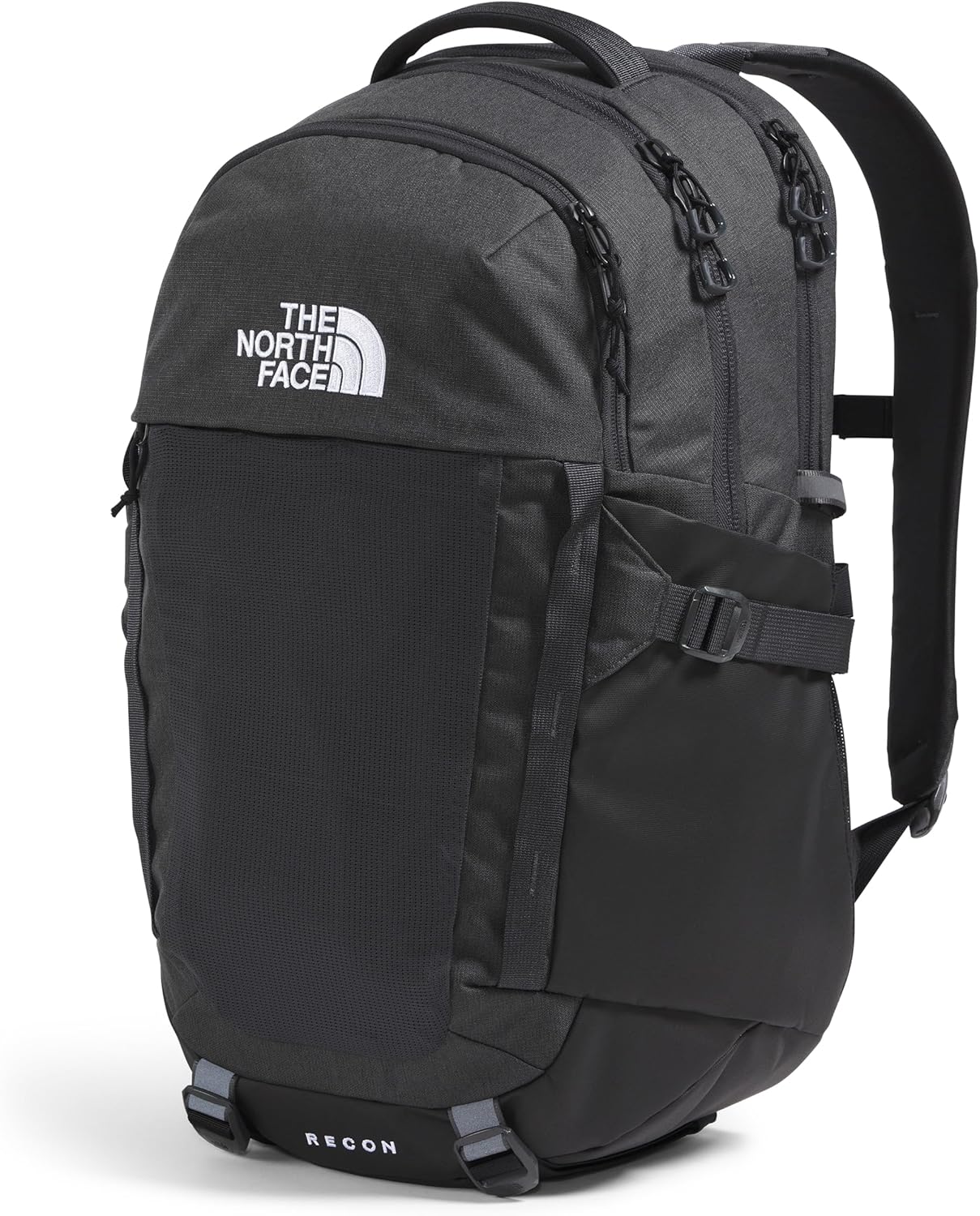 The North Face Recon Everyday Laptop Backpack | Daypack with Water Repellent Finish, 16" Laptop Sleeve, 2 Water Bottle Pockets, Asphalt Grey Light Heather/TNF Black-NPF, One Size
