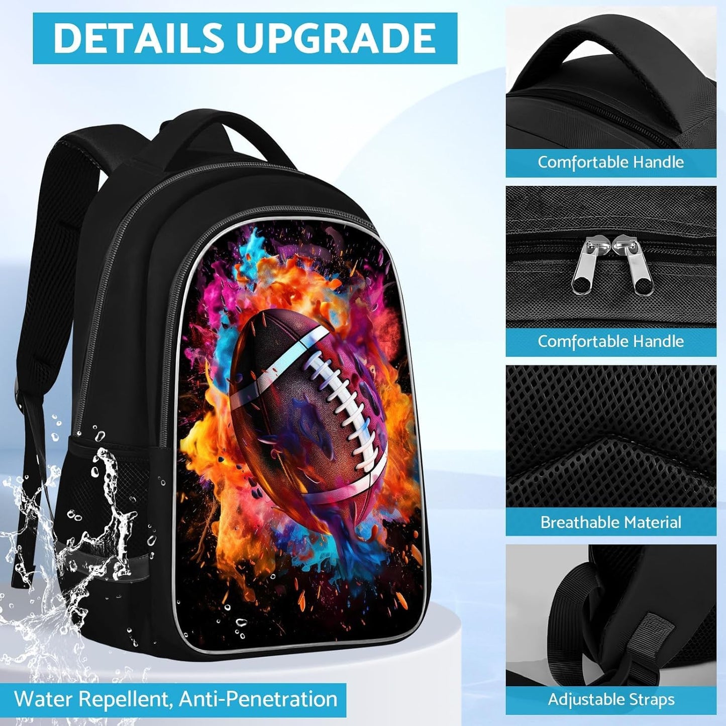 School Backpack for Boys - American Football Boys Backpack for Kids Children Teens Elementary Middle School - Students Bag for Ages 6-18,17″Bookbag Multifunctional Large Capacity